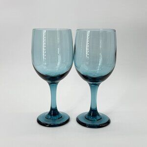 Libbey Aqua Blue Wine Glasses 7" Tall Vintage Elegant Design Set Of 2